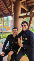 Royal Black Bandhgala Jodhpuri Suit Set for Men | Designer Embroidered Crest & Metallic Buttons