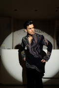 Black Hand-Embroidered Cutdana Kurta for Men | Luxury Designer Indo-Western Party Wear Kurta