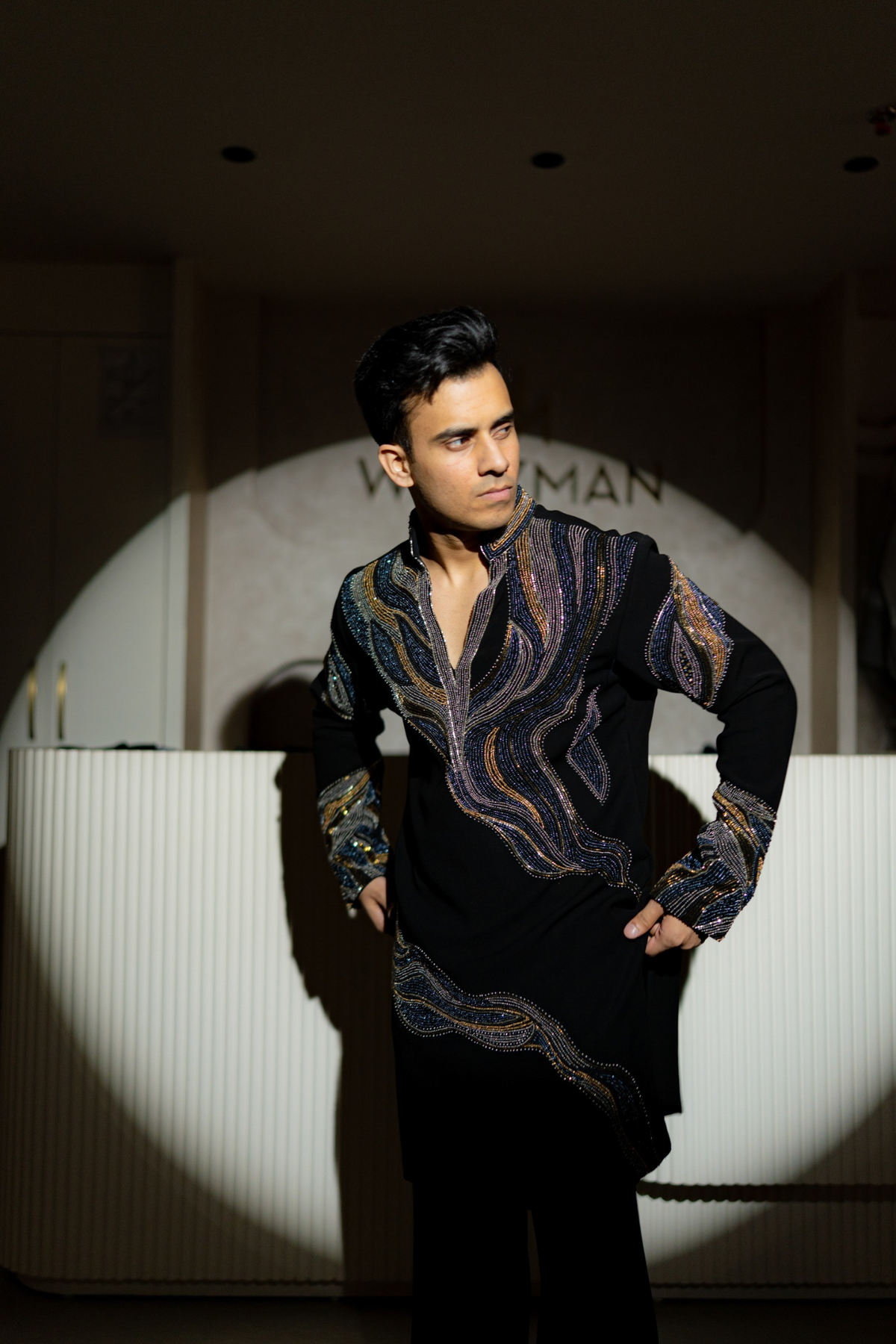 Black Hand-Embroidered Cutdana Kurta for Men | Luxury Designer Indo-Western Party Wear Kurta
