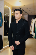 Men’s Black Embroidered Tuxedo Blazer | Luxury Evening & Party Wear