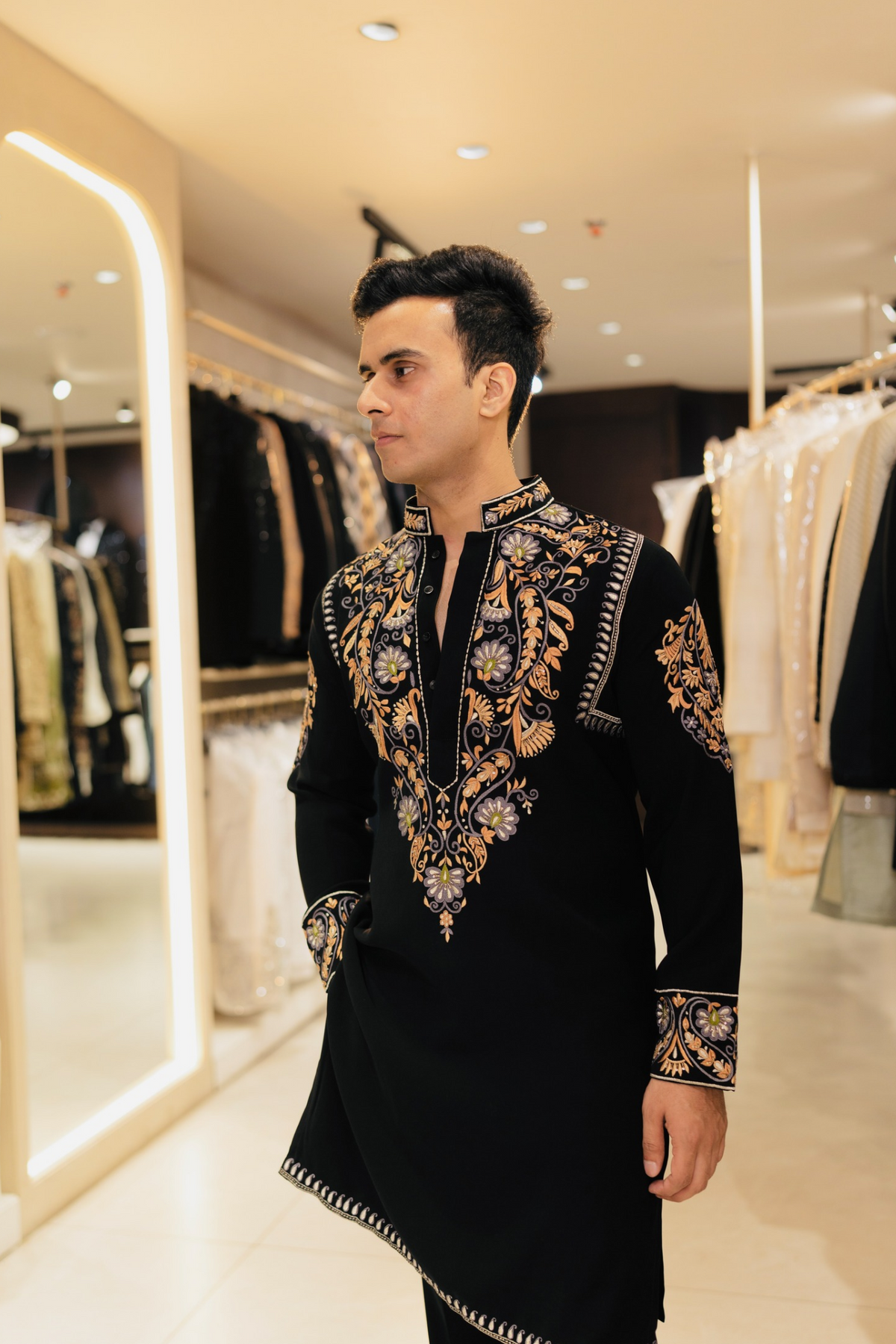 Men’s Black Embroidered Kurta | Luxury Designer Ethnic Wear for Weddings