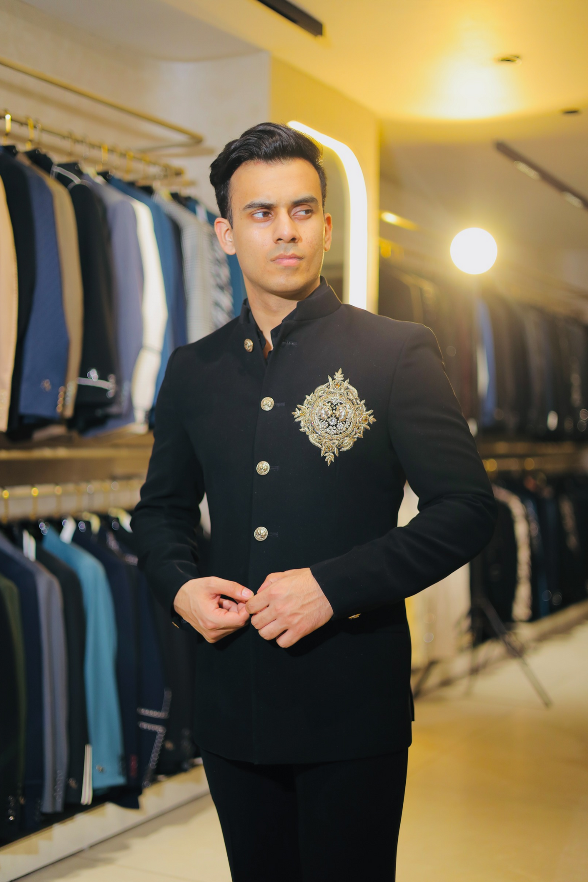 Midnight Black Royal Embroidered Jodhpuri Bandhgala Coat for Men | Heritage Indo-Western Prince Coat