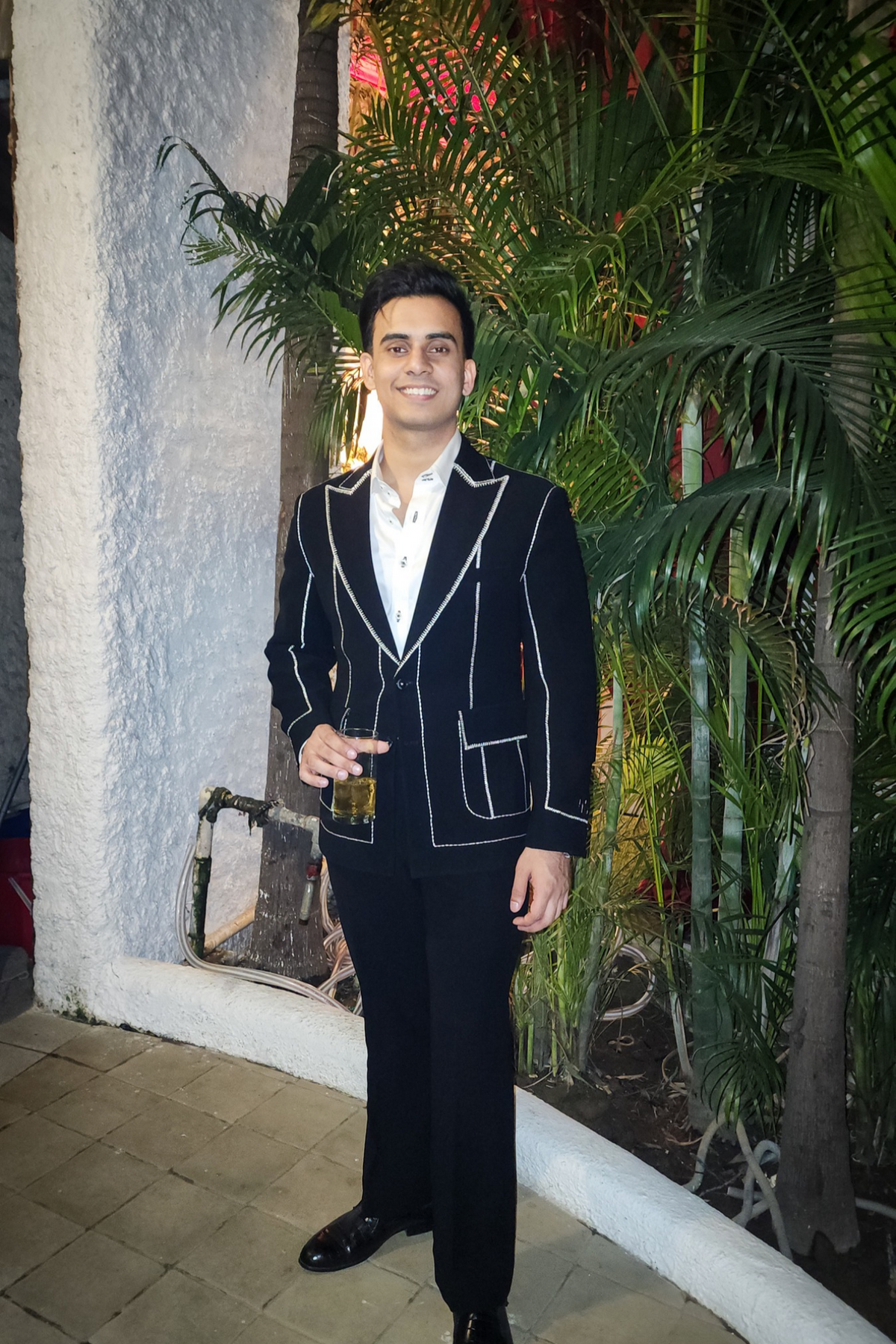 Black Contrast Topstitch Blazer Coat for Men | Contemporary Statement Designer Casual Blazer