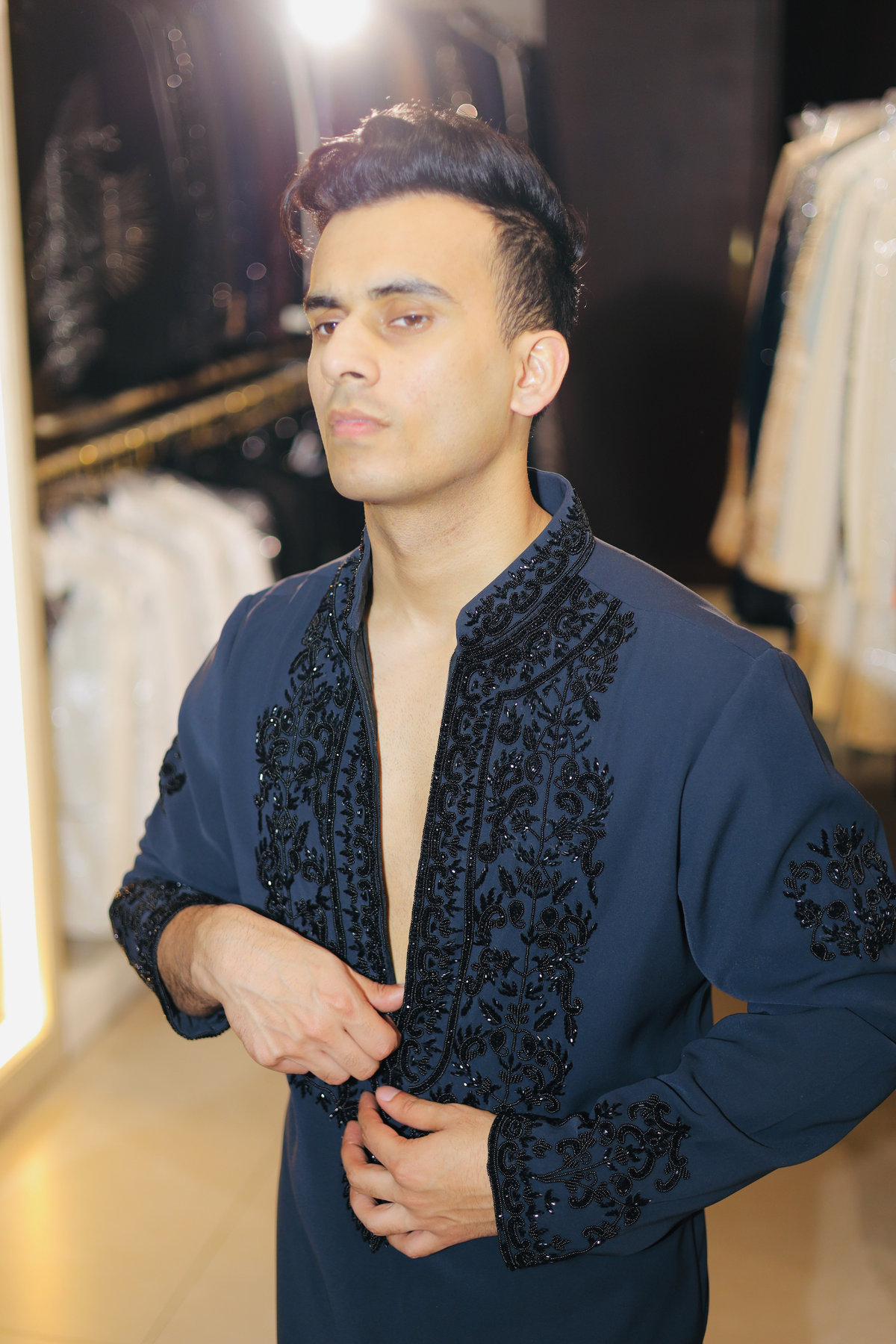 Men’s Navy Blue Embroidered Kurta | Luxury Designer Wedding & Party Wear