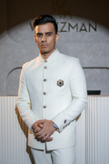 Men’s White Designer Bandhgala Suit | Luxury Embroidered Wedding & Party Wear