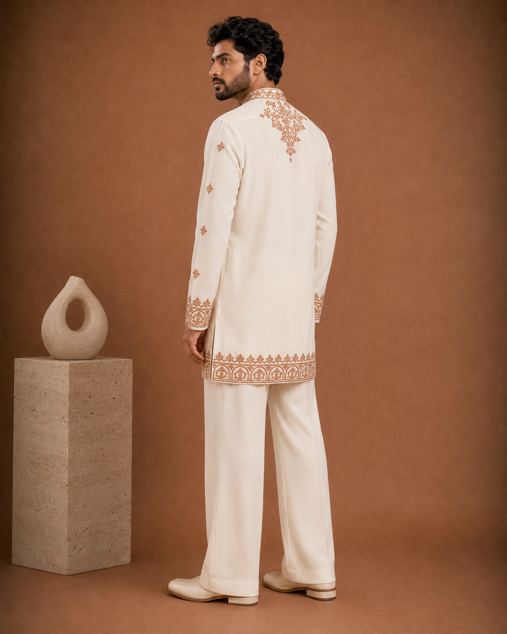 Off-White Gold Thread Embroidered Kurta for Men | Groom & Festive Wedding Wear