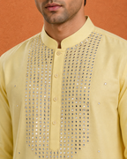 Men's Pastel Yellow Embellished Kurta | Premium Ethnic Wear for Festive & Wedding Occasions