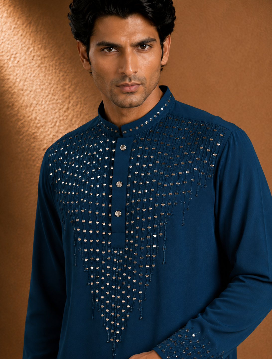 Men's Navy Blue Embroidered Kurta | Premium Ethnic Kurta for Wedding, Festive & Party Wear