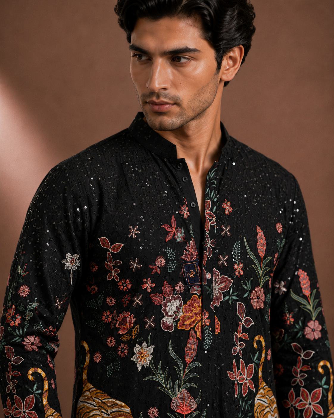 Men's Black Tiger Print Kurta | Premium Designer Ethnic Kurta for Wedding & Festive Wear