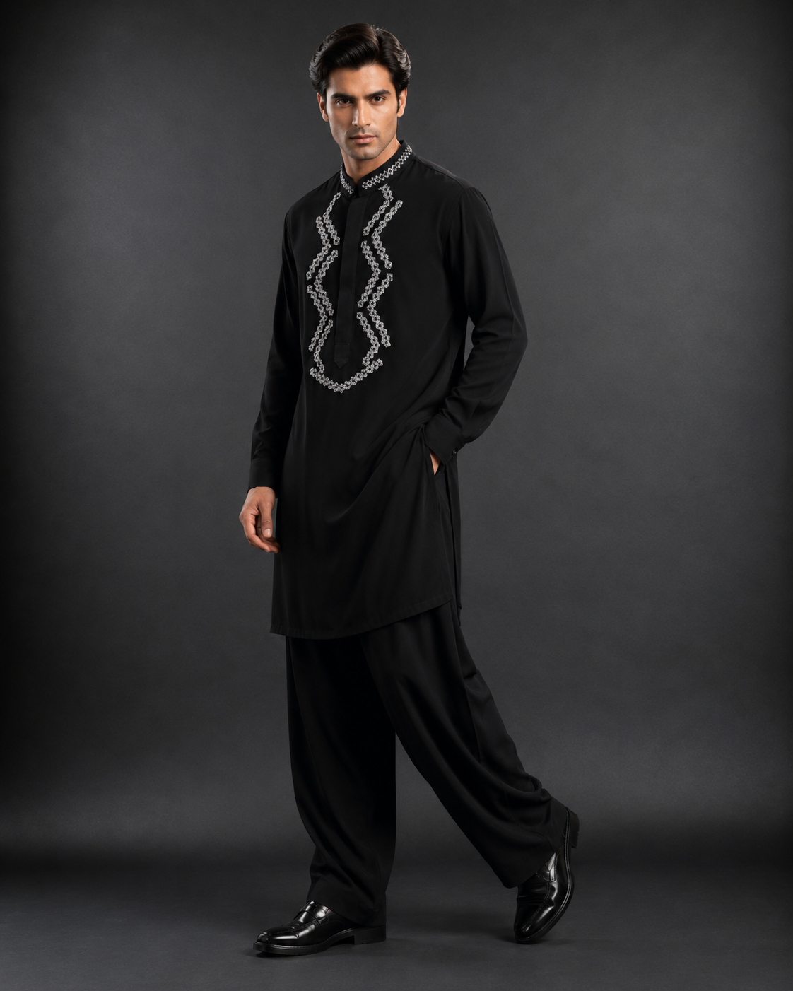 Men's Black Embroidered Festive Kurta | Premium Ethnic Wear for Weddings & Celebrations  Description: