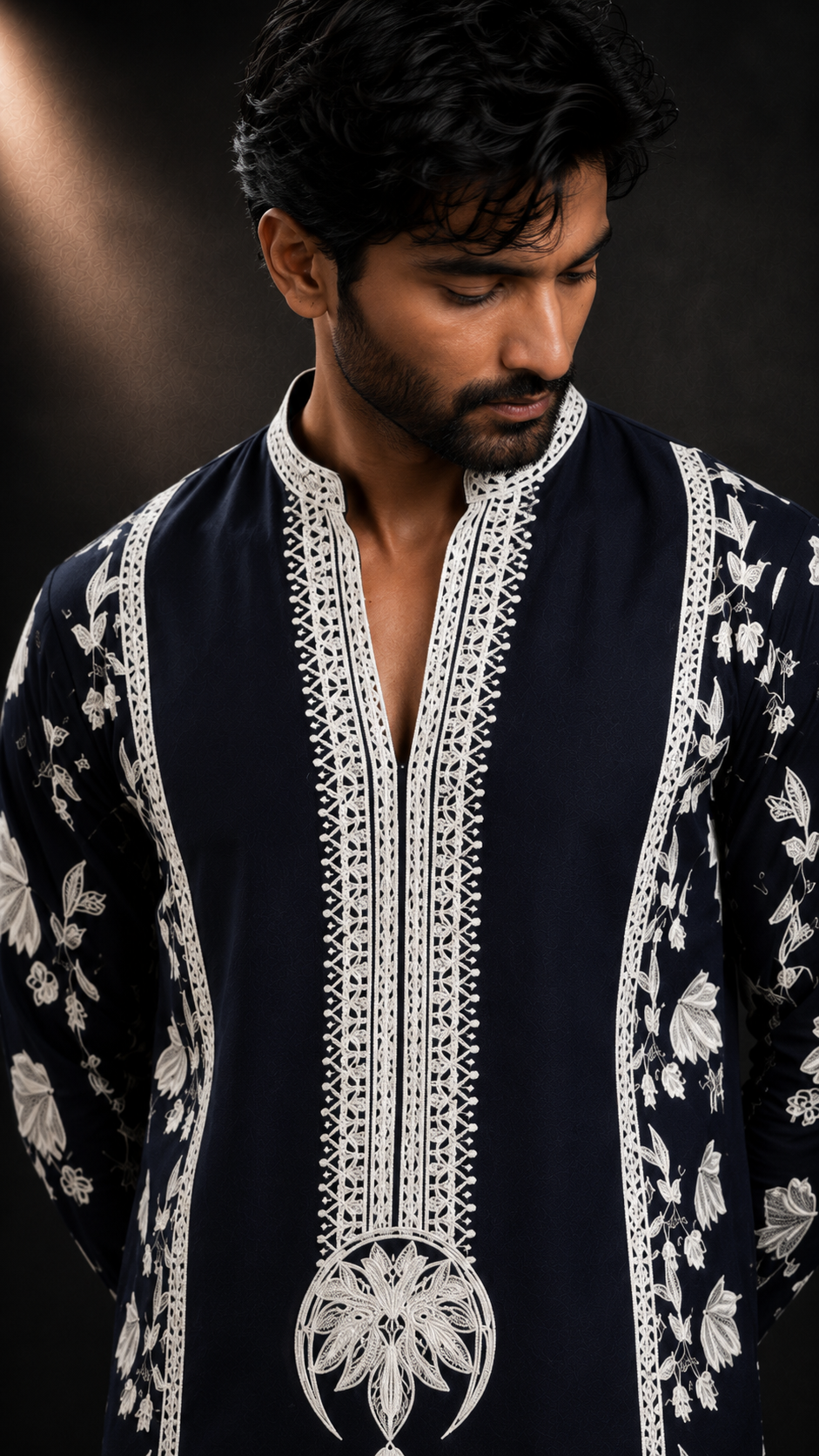 Men's Navy Blue Embroidered Kurta | Premium Designer Ethnic Wear for Festive & Wedding