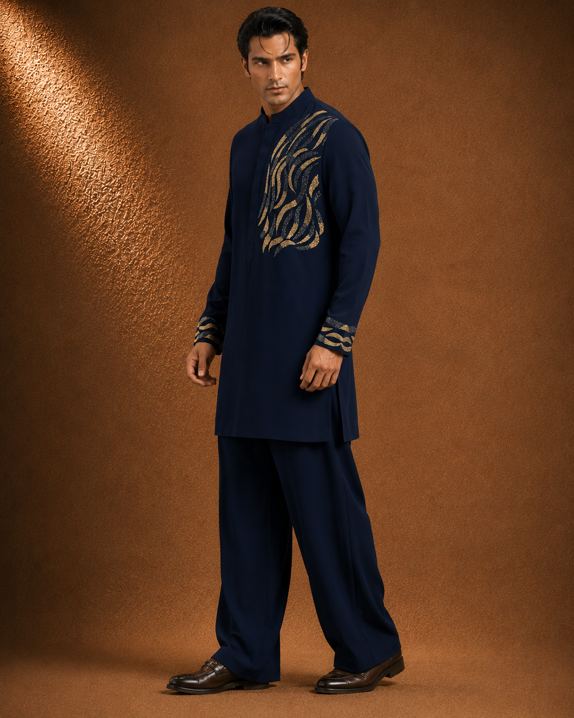 Men's Navy Blue Designer Embroidered Kurta | Premium Festive & Wedding Ethnic Wear