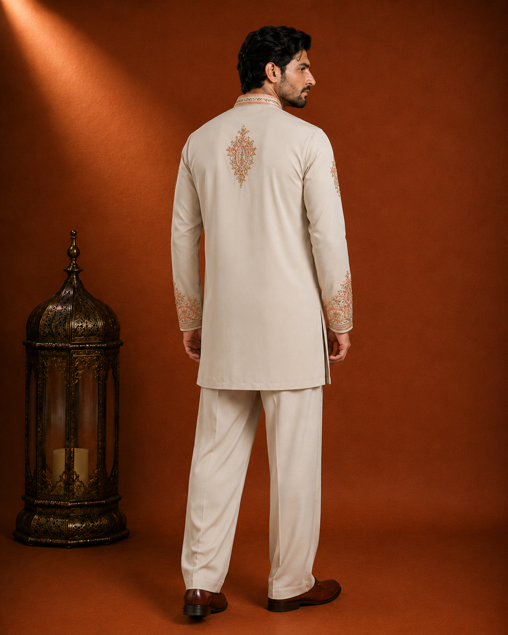 Beige Multi-Tonal Embroidered Kurta for Men | Groom & Wedding Festive Wear