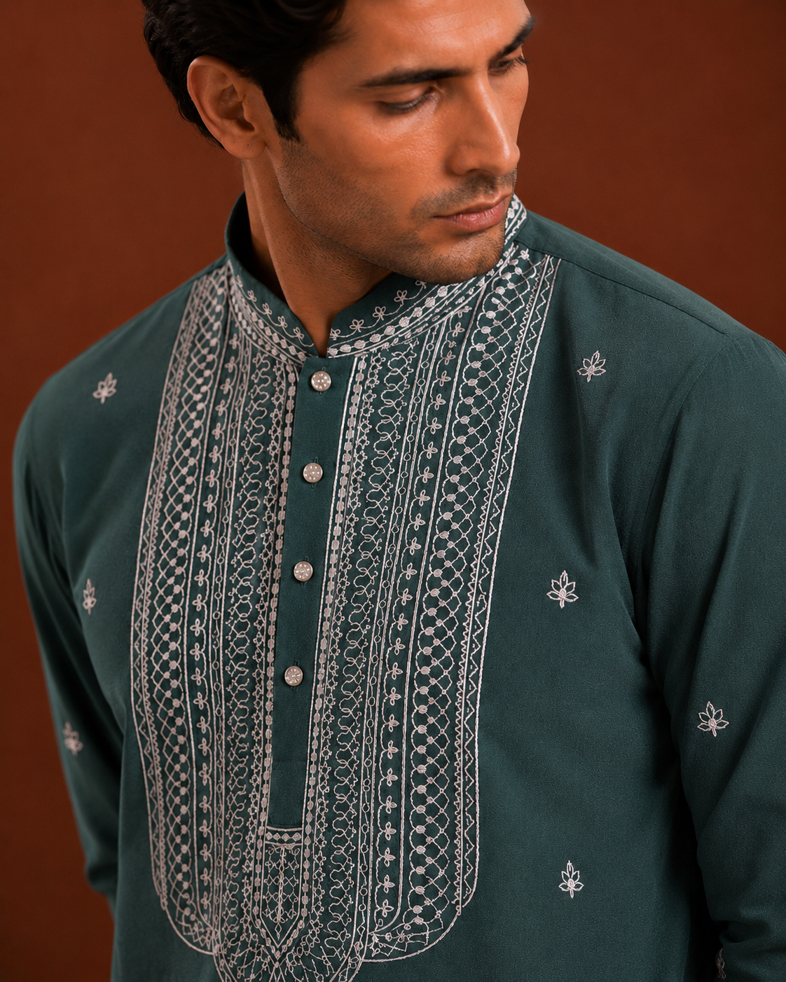Men's Teal Green Embroidered Kurta | Premium Designer Ethnic Kurta for Wedding & Festive Wear