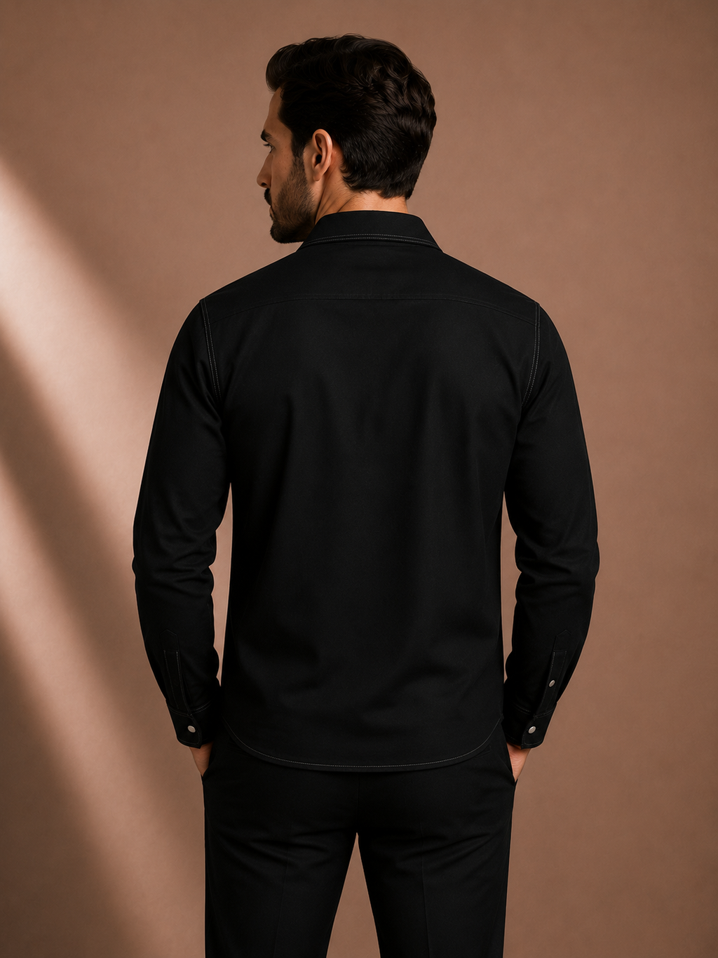 Men's Black Utility Overshirt | Premium Full Sleeve Smart Casual Button-Down Shirt