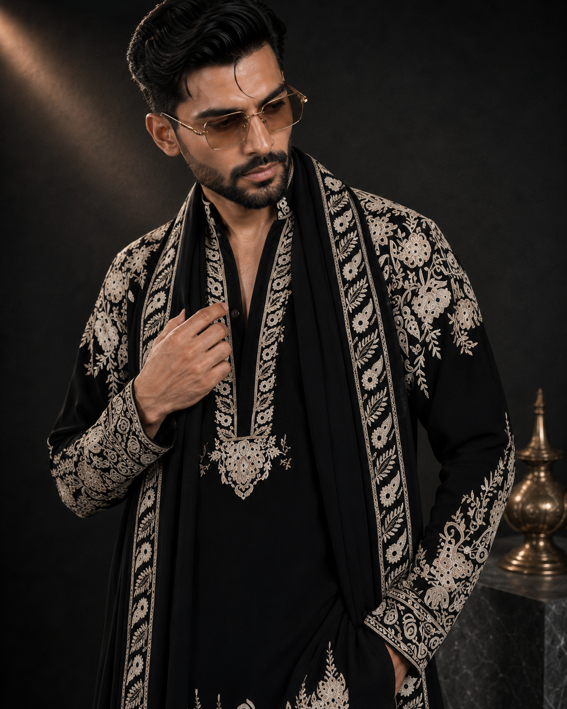 Product Title: Black Embroidered Kurta for Men | Festive & Wedding Party Wear