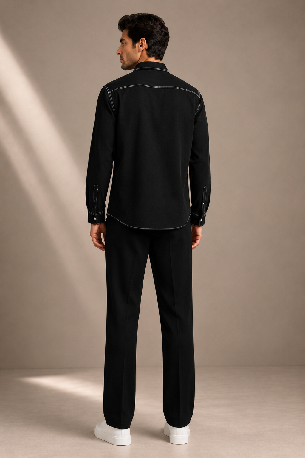 Men's Premium Black Contrast Stitch Casual Shirt | Regular Fit Full Sleeve Shirt