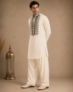 Men's Off White Embroidered Kurta | Premium Ethnic Kurta for Weddings & Festive Wear