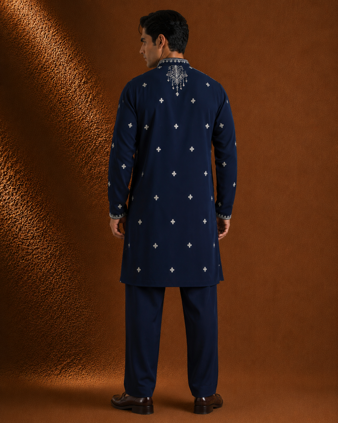 Royal Navy Blue Silver Embroidered Kurta for Men | Festive & Wedding Party Wear