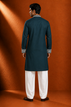 Men's Teal Green Embroidered Kurta | Premium Ethnic Wear for Festive & Wedding Occasions