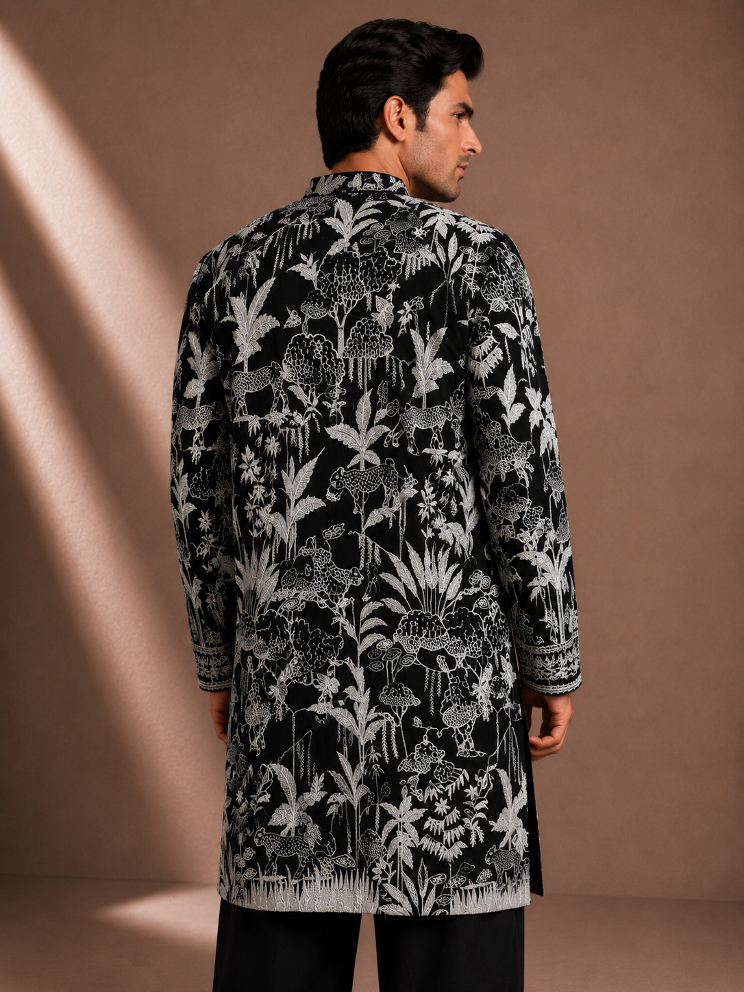 Men's Black Jungle Print Kurta | Premium Designer Ethnic Kurta for Festive & Wedding Wear