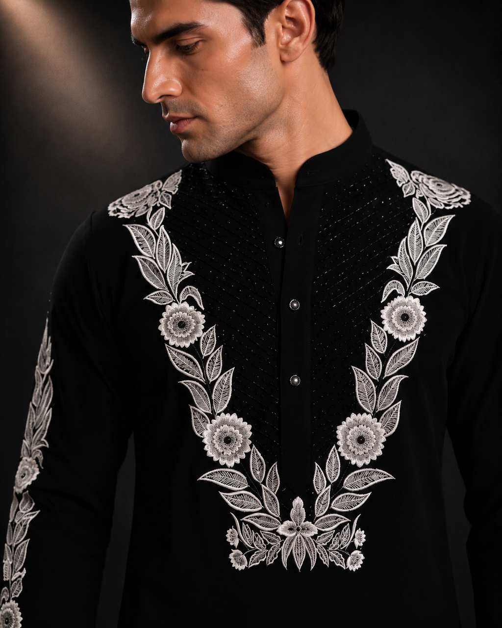 Men's Black Embroidered Festive Kurta | Premium Ethnic Wear for Weddings & Celebrations