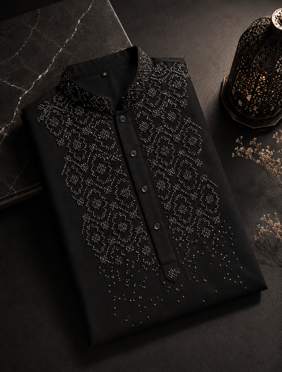 Black Geometric Embroidered Kurta for Men | Party & Festive Wedding Wear