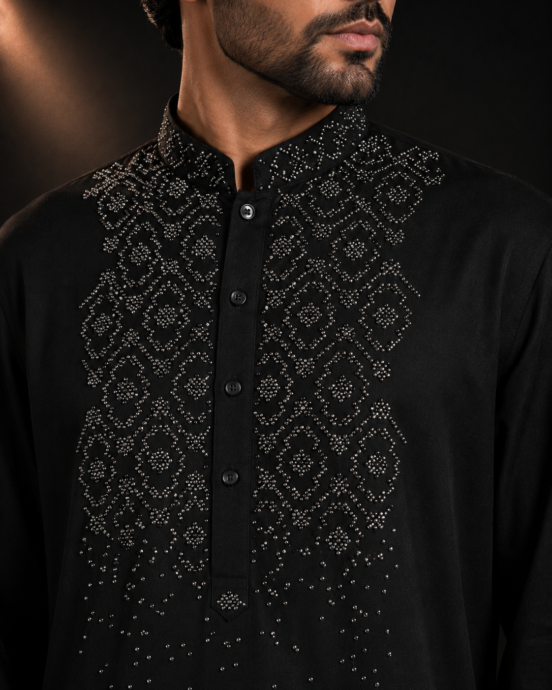 Black Geometric Embroidered Kurta for Men | Party & Festive Wedding Wear