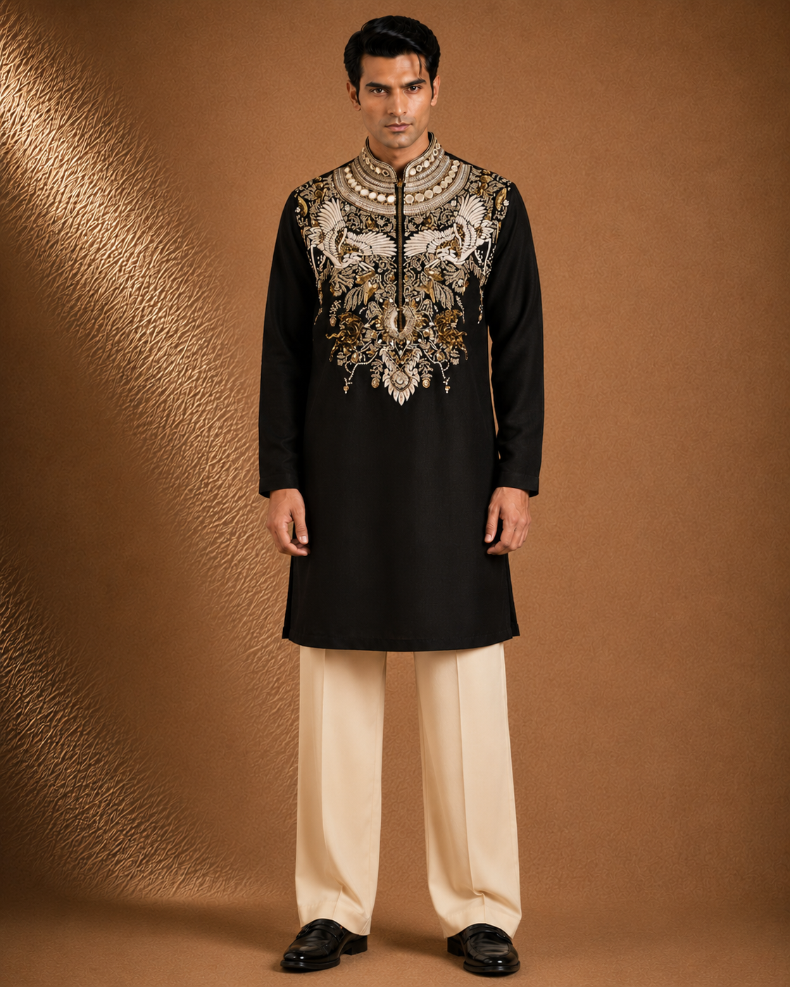 Black Heavy Embroidered Men's Wedding Kurta | Premium Ethnic Kurta for Groom  & Festive Wear