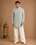 Pastel Mint Green Embroidered Kurta for Men