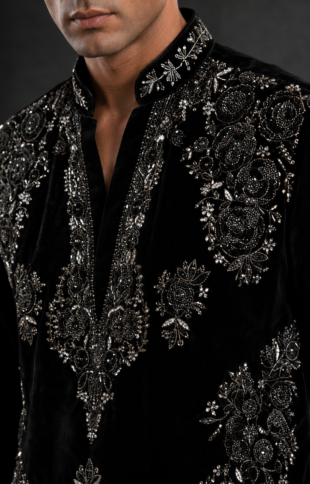 Men's Black Velvet Embroidered Designer Kurta | Premium Festive & Wedding Wear Kurta for Men