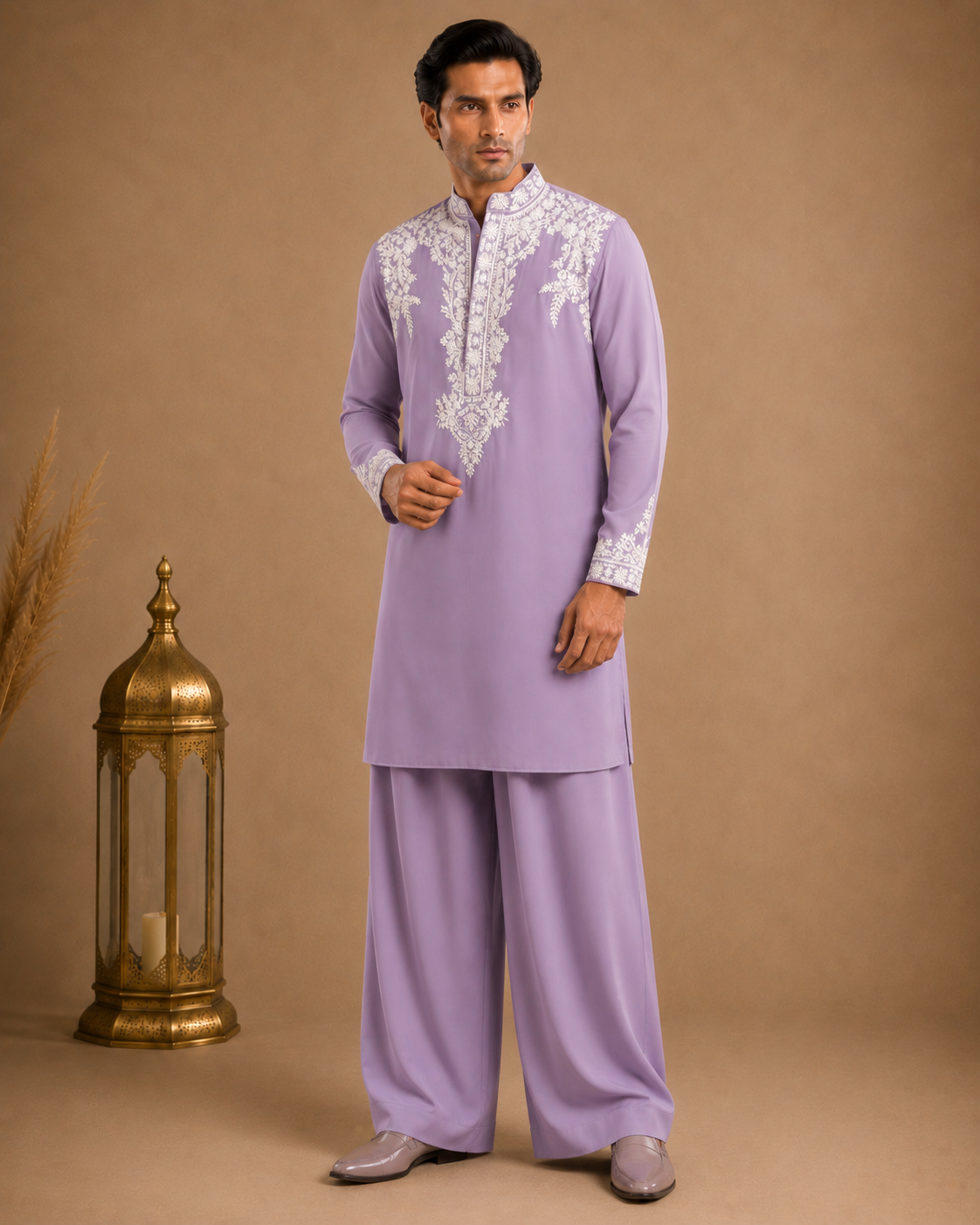 Men's Lavender Embroidered Designer Kurta | Premium Ethnic Kurta for Weddings, Eid & Festive Wear