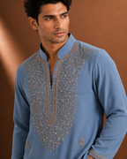 Men's Steel Blue Embellished Kurta | Premium Ethnic Wear for Festive & Wedding Occasions