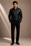 Men's Black Faux Leather Biker Jacket | Premium Zip-Up Motorcycle Jacket