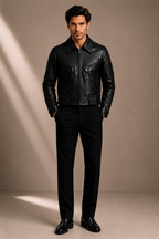 Men's Black Faux Leather Biker Jacket | Premium Zip-Up Motorcycle Jacket