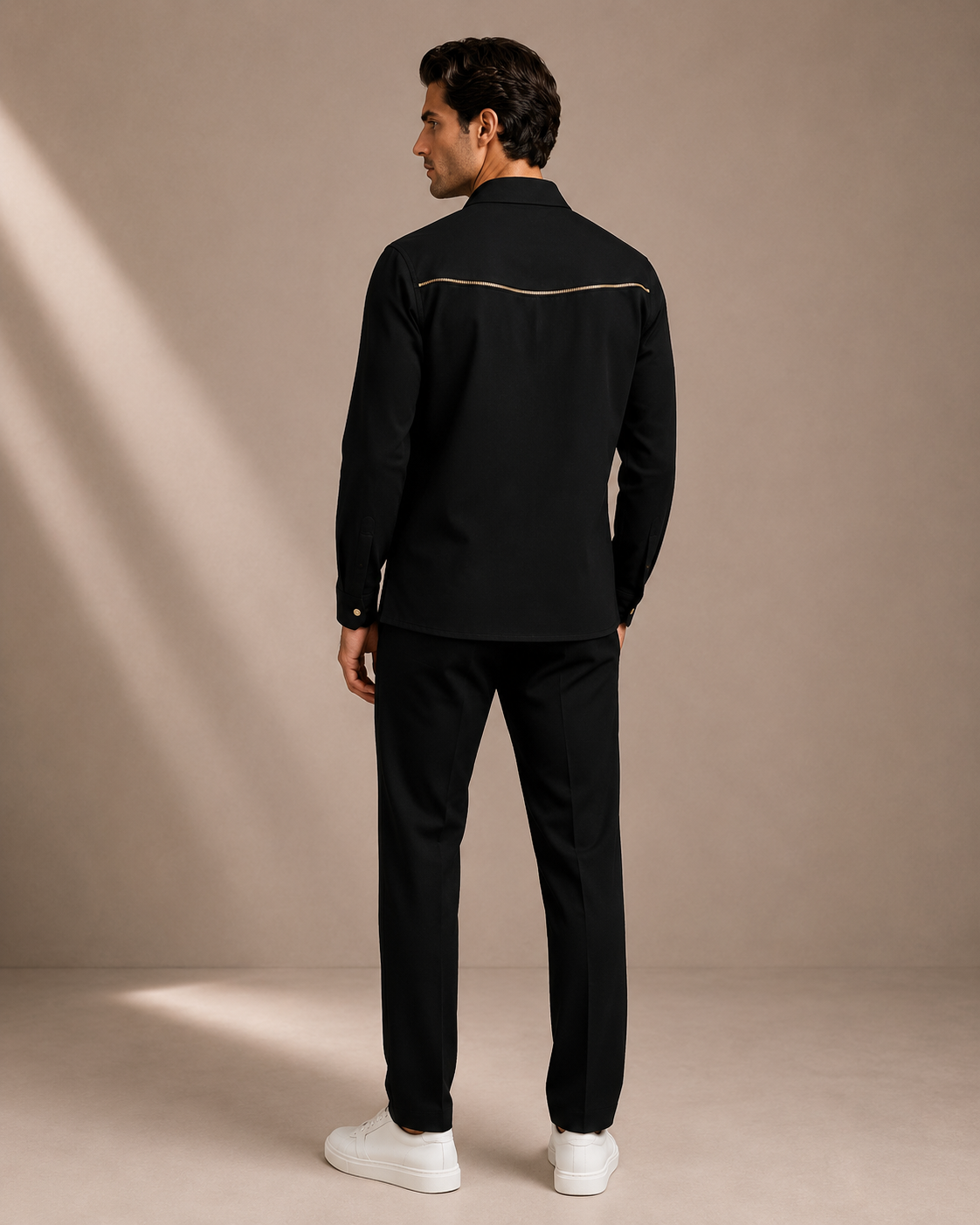 Men's Black Designer Utility Shirt | Premium Full Sleeve Smart Casual Button-Down Shirt with Gold Hardware