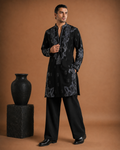 Black Charcoal Embroidered Kurta for Men | Festive & Wedding Party Wear