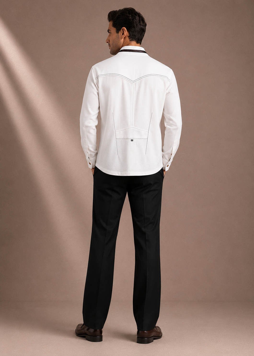 Men's White Mandarin Collar Shirt with Dual Flap Pockets | Premium Casual & Party Wear