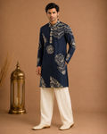 Navy Blue Printed Kurta for Men | Designer Festive & Wedding Wear Ethnic Kurta