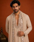 Men’s Beige Embroidered Kurta with Long Jacket | Premium Ethnic Wedding Wear