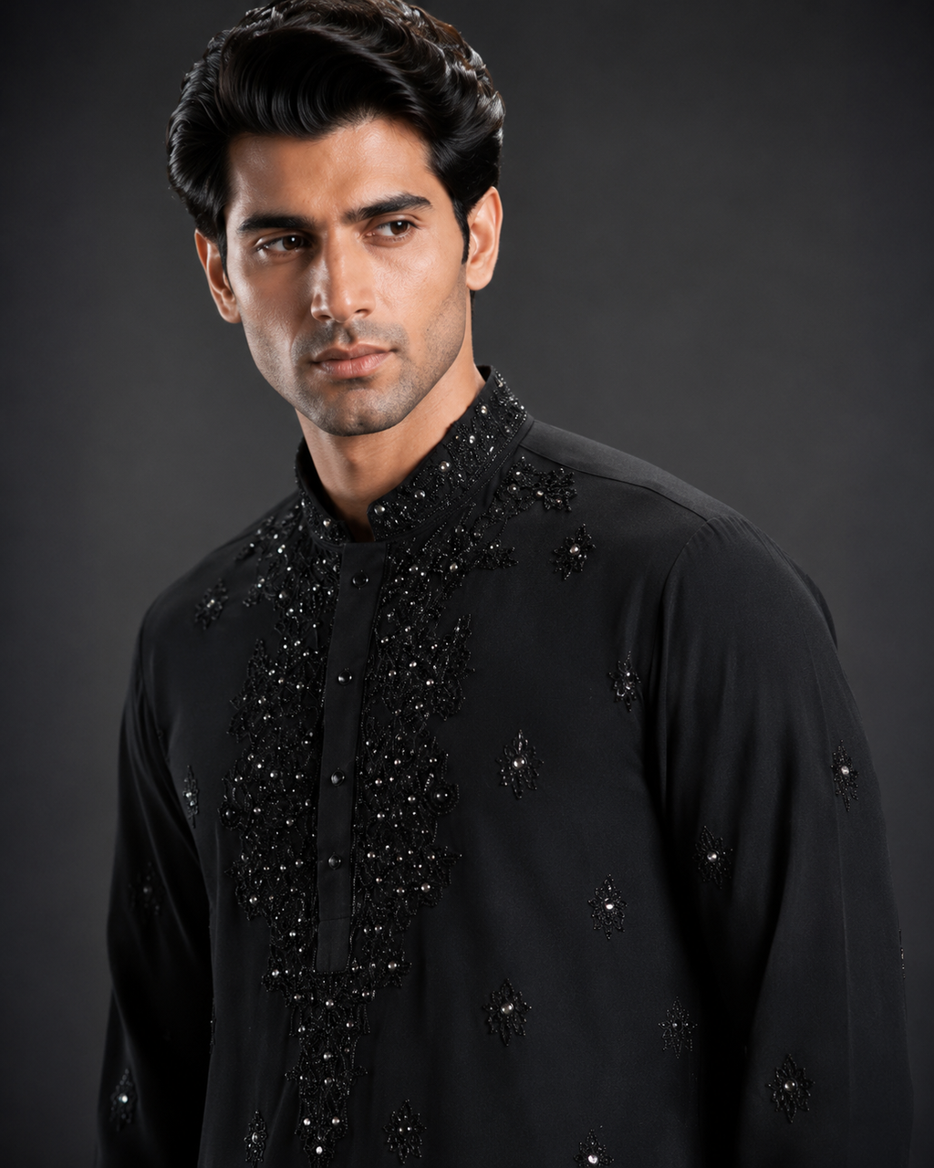 Men's Black Hand Embellished Designer Kurta | Premium Party & Wedding Ethnic Wear