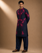 Navy Blue Embroidered Kurta for Men – Festive & Wedding Wear