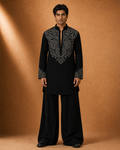Men's Black Silver Embroidered Kurta | Premium Ethnic Wear for Festive & Wedding Occasions