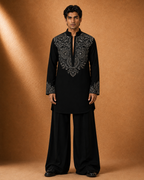 Men's Black Silver Embroidered Kurta | Premium Ethnic Wear for Festive & Wedding Occasions