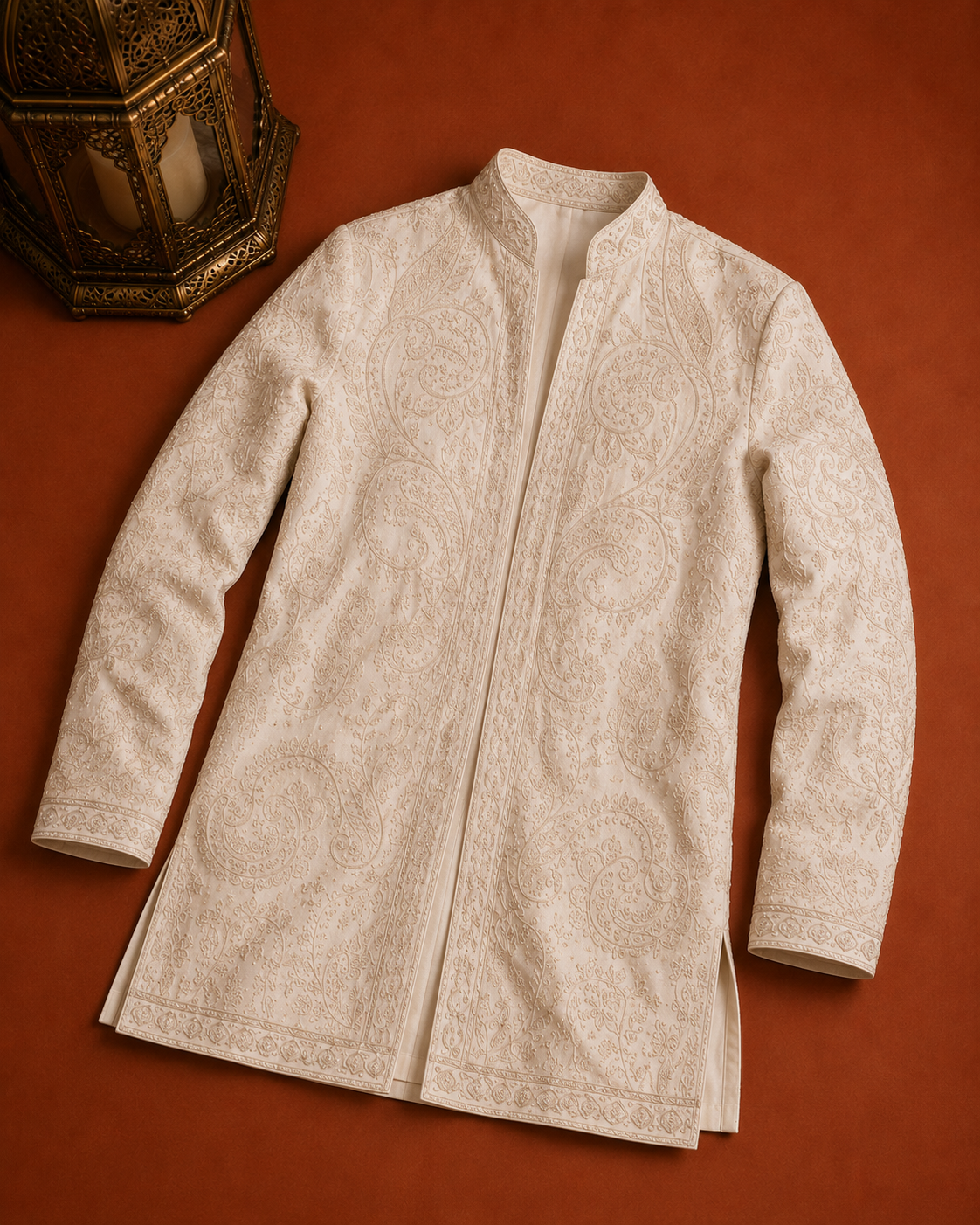 Men’s Ivory Embroidered Sherwani | Premium Wedding & Festive Ethnic Wear