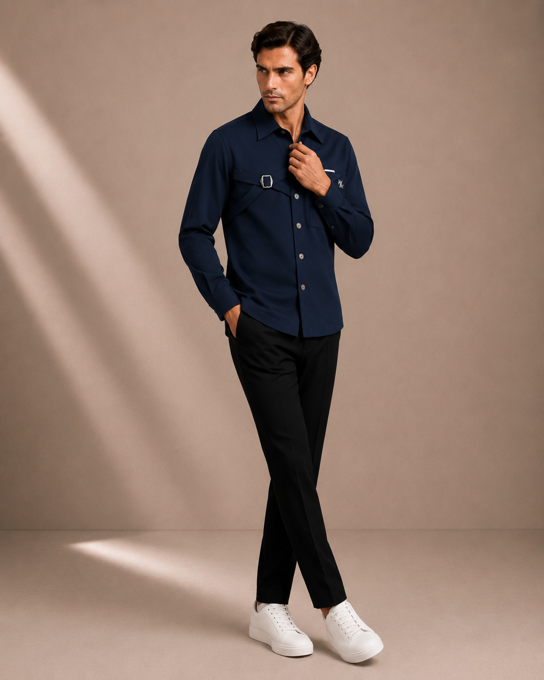 Men's Navy Blue Utility Designer Shirt | Premium Full Sleeve Smart Casual Button-Down Shirt