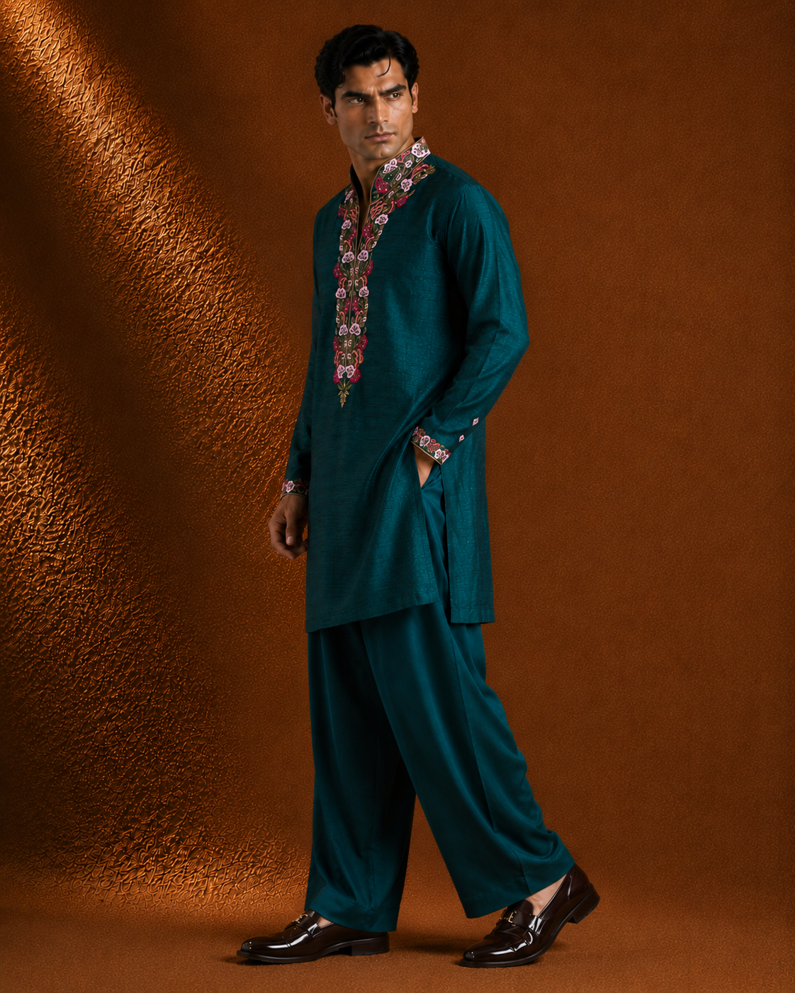 Teal Green Embroidered Men's Kurta | Premium Festive & Wedding Wear Kurta for Me