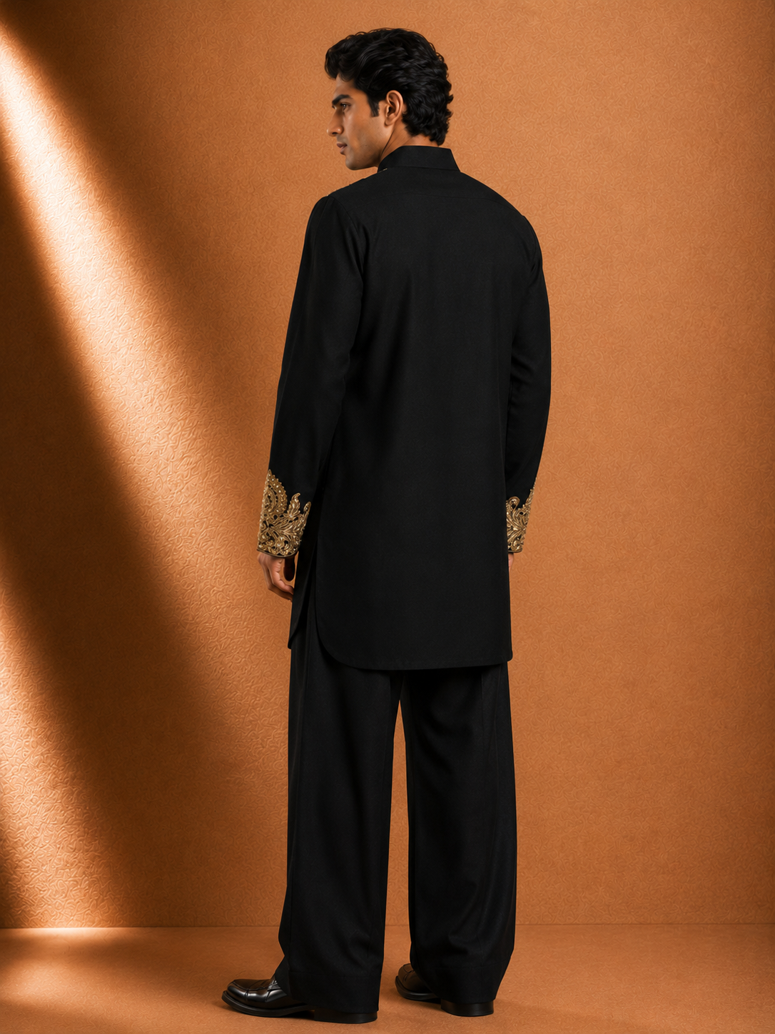 Men's Black Heavy Gold Embroidered Kurta | Premium Ethnic Wear for Festive & Wedding Occasions