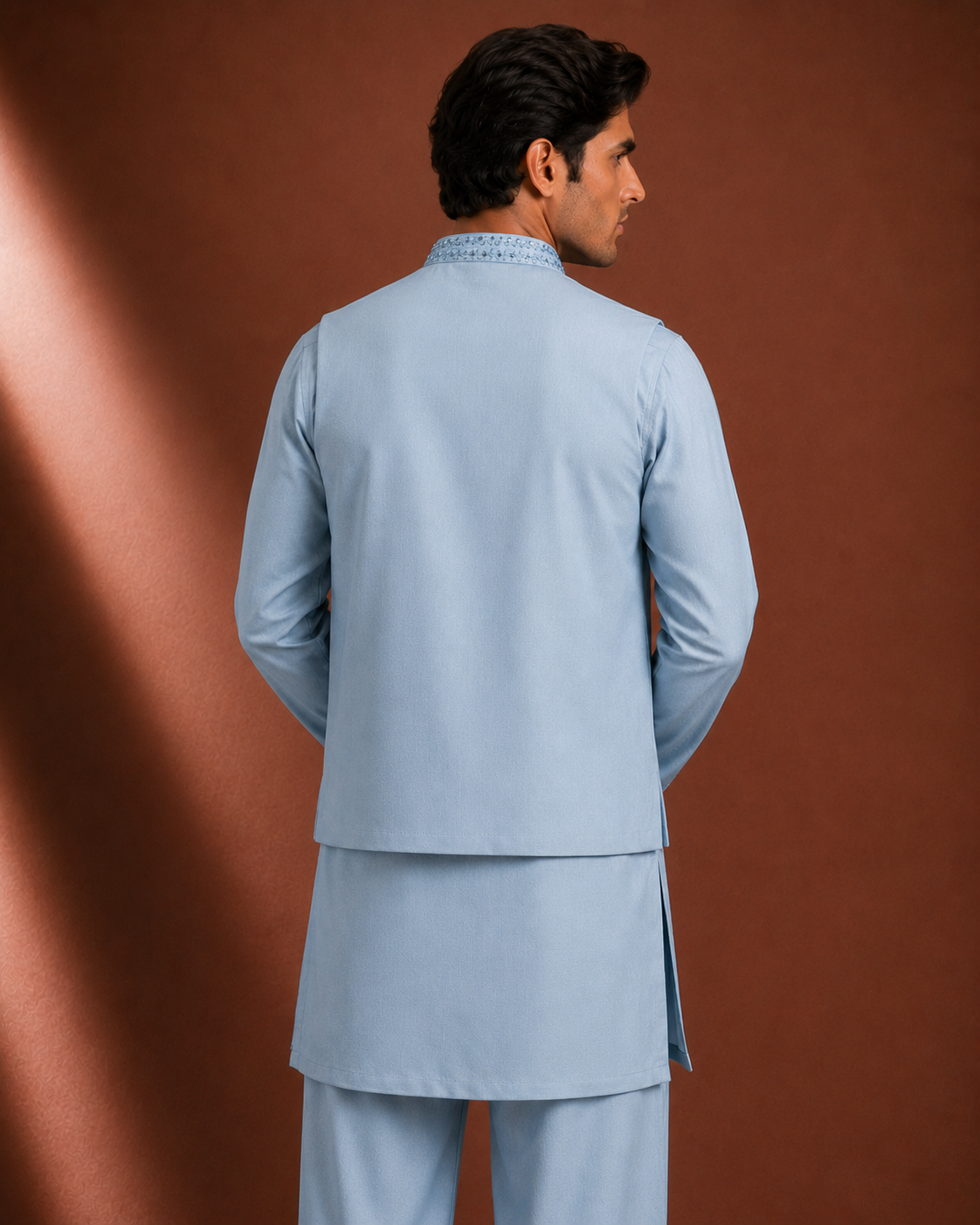 Men's Sky Blue Embroidered Kurta with Nehru Jacket | Premium Ethnic Wear for Wedding & Festive Occasions