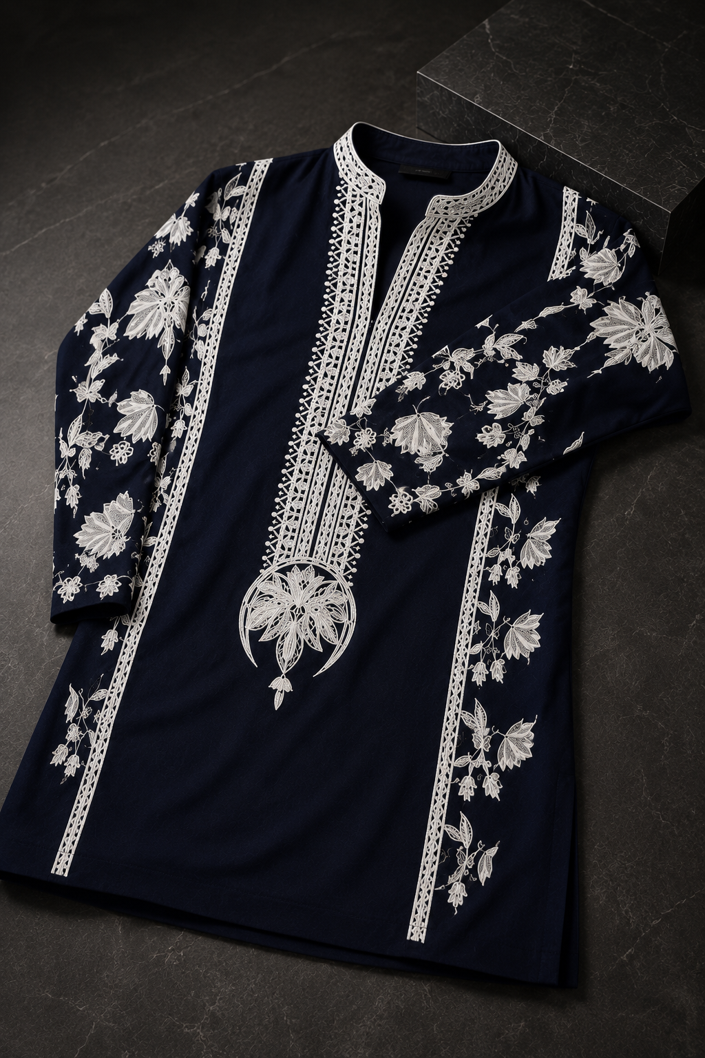 Men's Navy Blue Embroidered Kurta | Premium Designer Ethnic Wear for Festive & Wedding